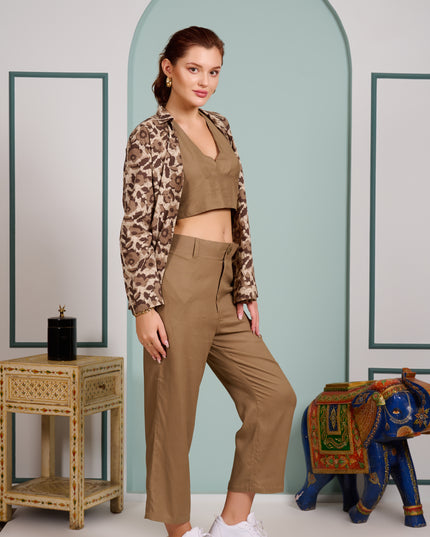 Tan color Floral 3 piece backless inner cord set