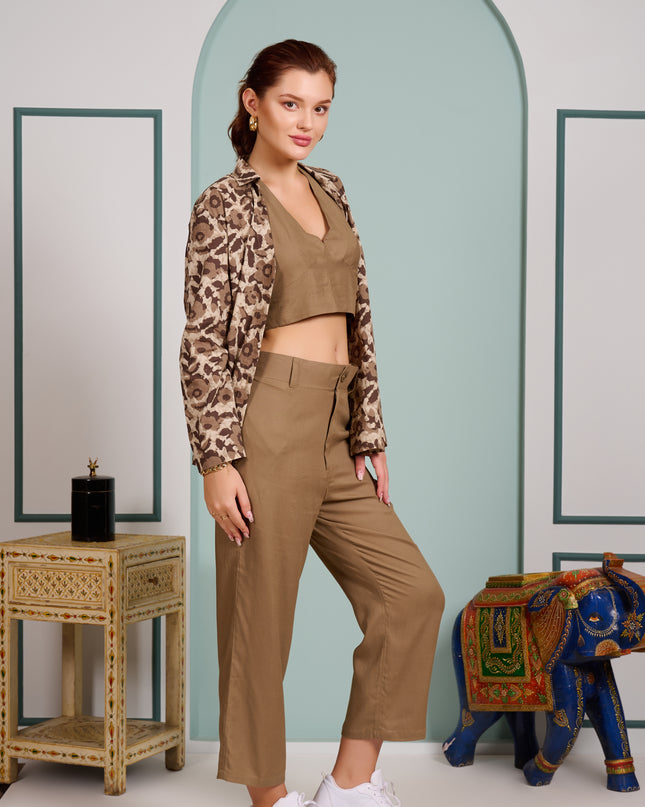 Tan color Floral 3 piece backless inner cord set