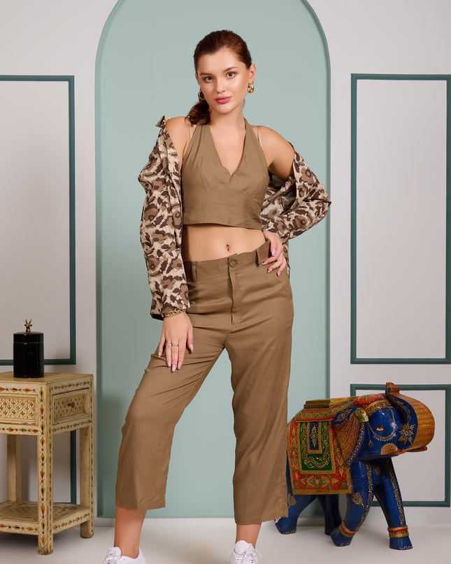 Tan color Floral 3 piece backless inner cord set