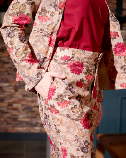 3 Piece Blazer Set Brown Floral