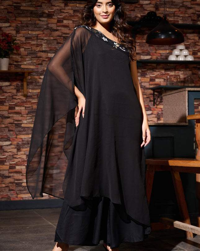 One Shoulder Black Festive Wear 3 piece Coord Set
