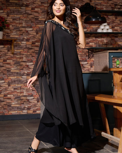 One Shoulder Black Festive Wear 3 piece Coord Set