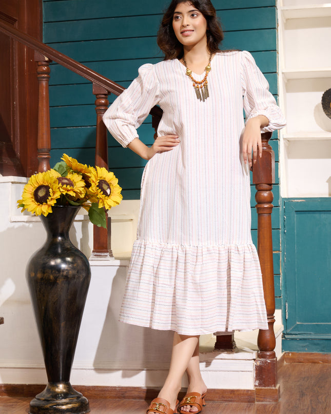 Frill Dress in Cotton Handloom Kantha fabric
