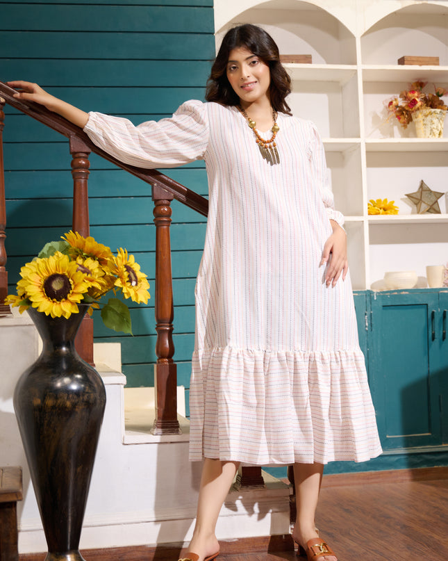 Frill Dress in Cotton Handloom Kantha fabric