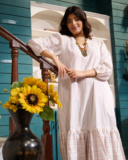 Frill Dress in Cotton Handloom Kantha fabric