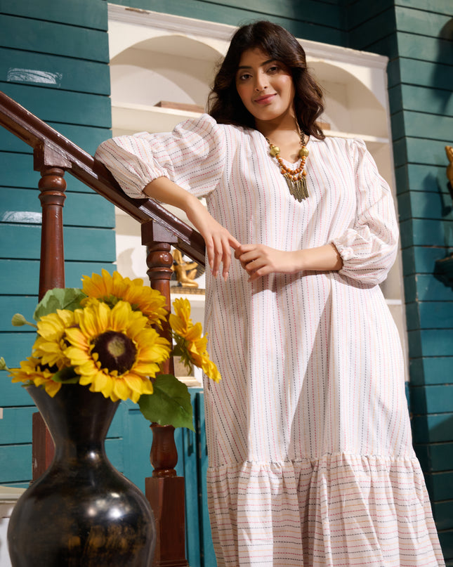 Frill Dress in Cotton Handloom Kantha fabric
