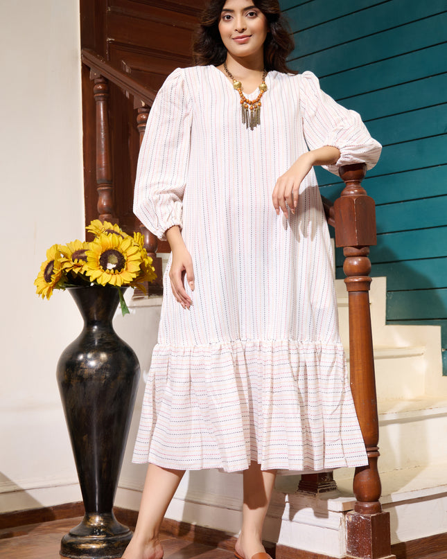 Frill Dress in Cotton Handloom Kantha fabric
