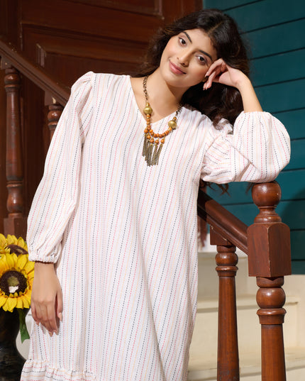 Frill Dress in Cotton Handloom Kantha fabric