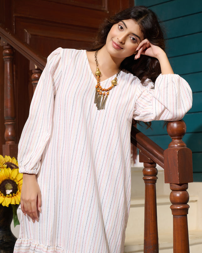 Frill Dress in Cotton Handloom Kantha fabric