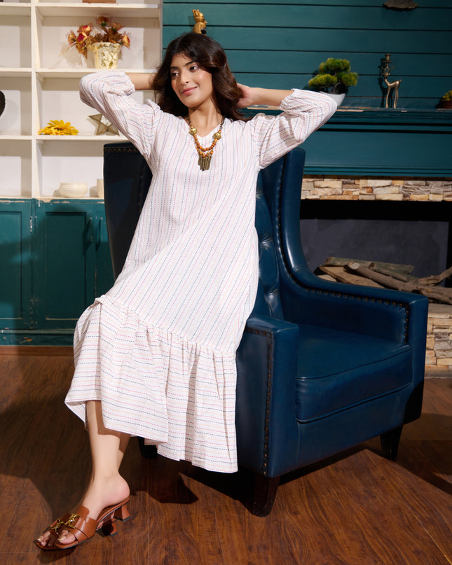 Frill Dress in Cotton Handloom Kantha fabric