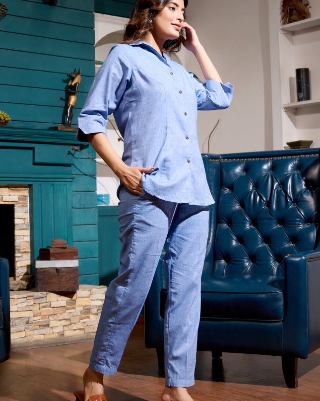 Solid Shirt Collection – Denim Blue Cotton Handloom Fabric