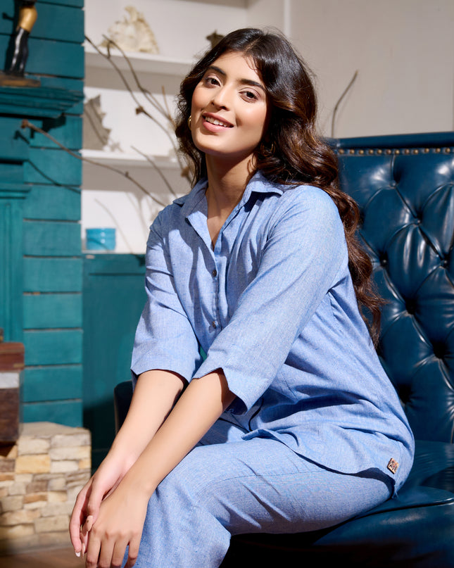 Solid Shirt Collection – Denim Blue Cotton Handloom Fabric