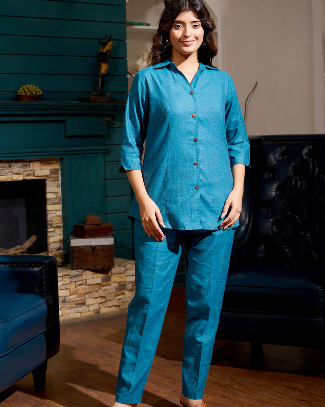 Solid Shirt Collection – Teal Blue Cotton Handloom Fabric
