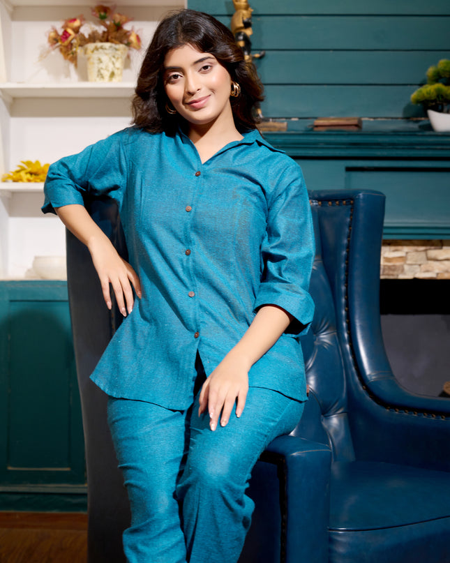 Solid Shirt Collection – Teal Blue Cotton Handloom Fabric