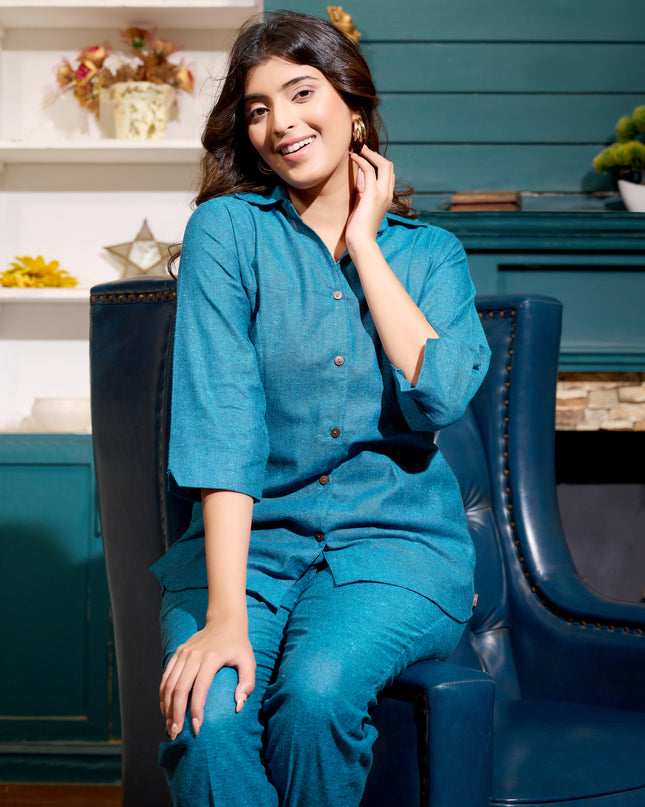 Solid Shirt Collection – Teal Blue Cotton Handloom Fabric