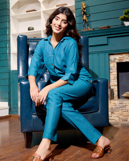 Solid Shirt Collection – Teal Blue Cotton Handloom Fabric