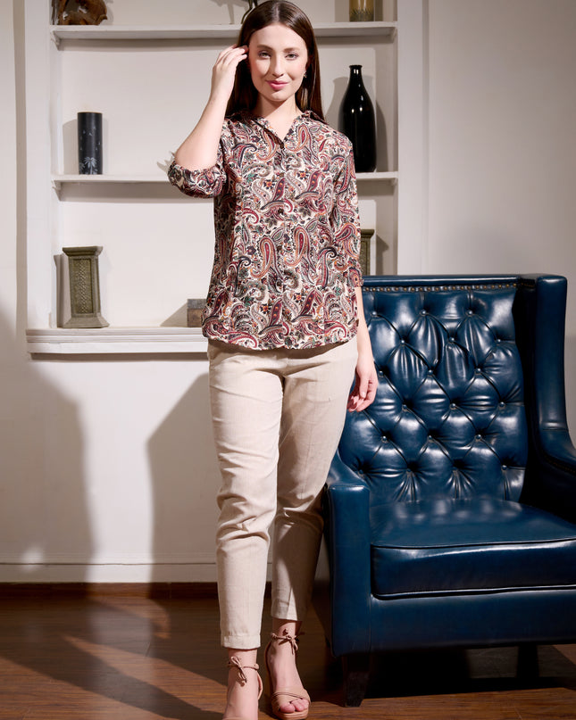 Printed Shirt Collection – Brown Paisley Cotton Blend Fabric