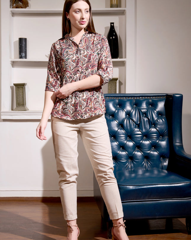 Printed Shirt Collection – Brown Paisley Cotton Blend Fabric