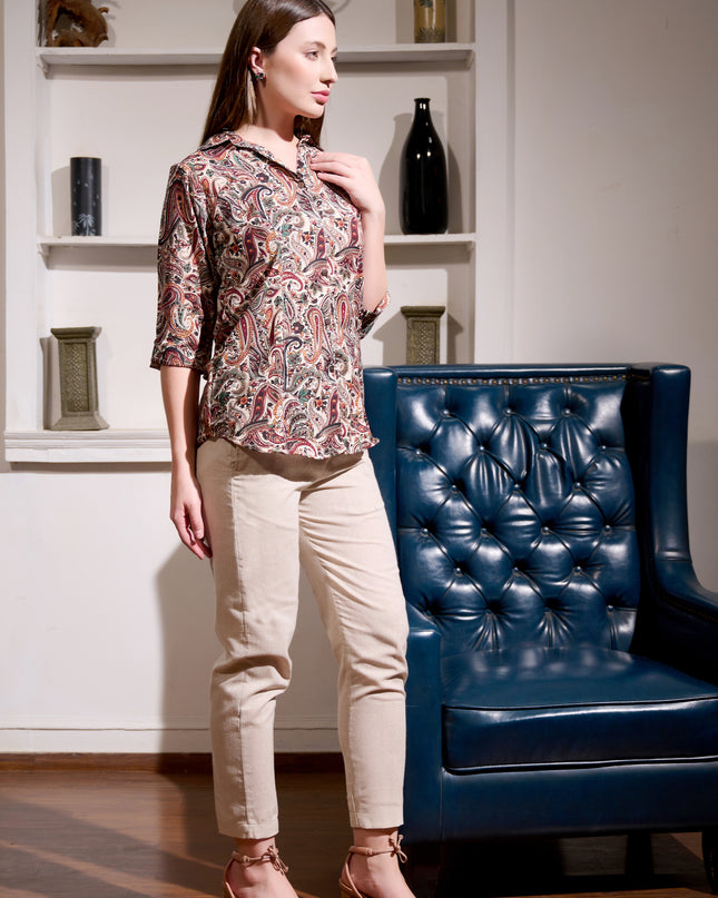 Printed Shirt Collection – Brown Paisley Cotton Blend Fabric