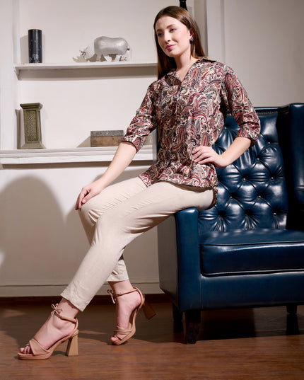 Printed Shirt Collection – Brown Paisley Cotton Blend Fabric