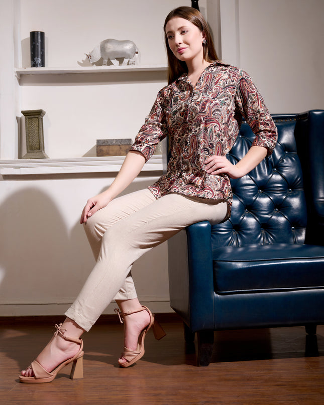 Printed Shirt Collection – Brown Paisley Cotton Blend Fabric