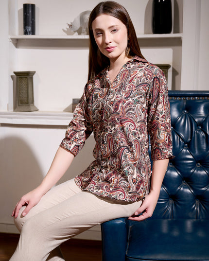 Printed Shirt Collection – Brown Paisley Cotton Blend Fabric