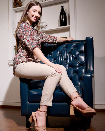 Printed Shirt Collection – Brown Paisley Cotton Blend Fabric