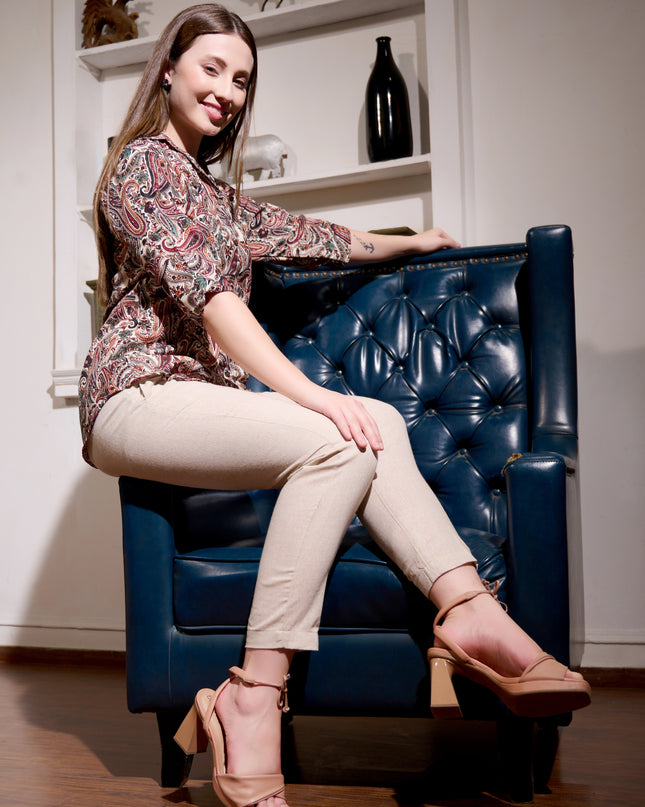 Printed Shirt Collection – Brown Paisley Cotton Blend Fabric
