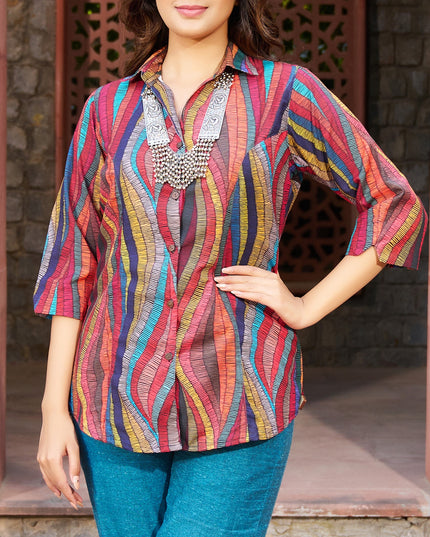 Printed Shirt Collection – Multicolored Cotton Blend Fabric