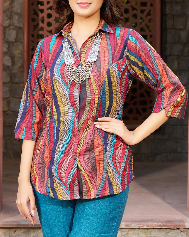 Printed Shirt Collection – Multicolored Cotton Blend Fabric