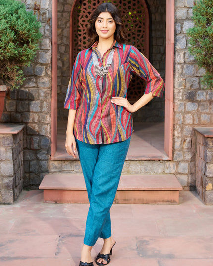 Printed Shirt Collection – Multicolored Cotton Blend Fabric