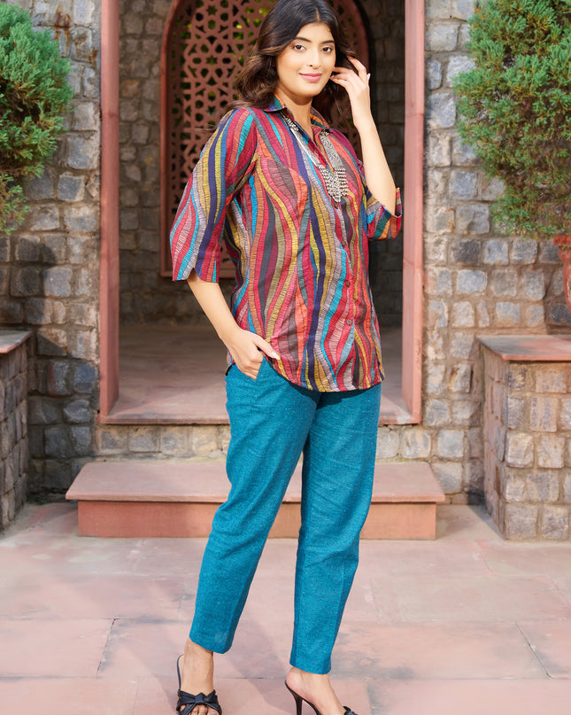 Printed Shirt Collection – Multicolored Cotton Blend Fabric