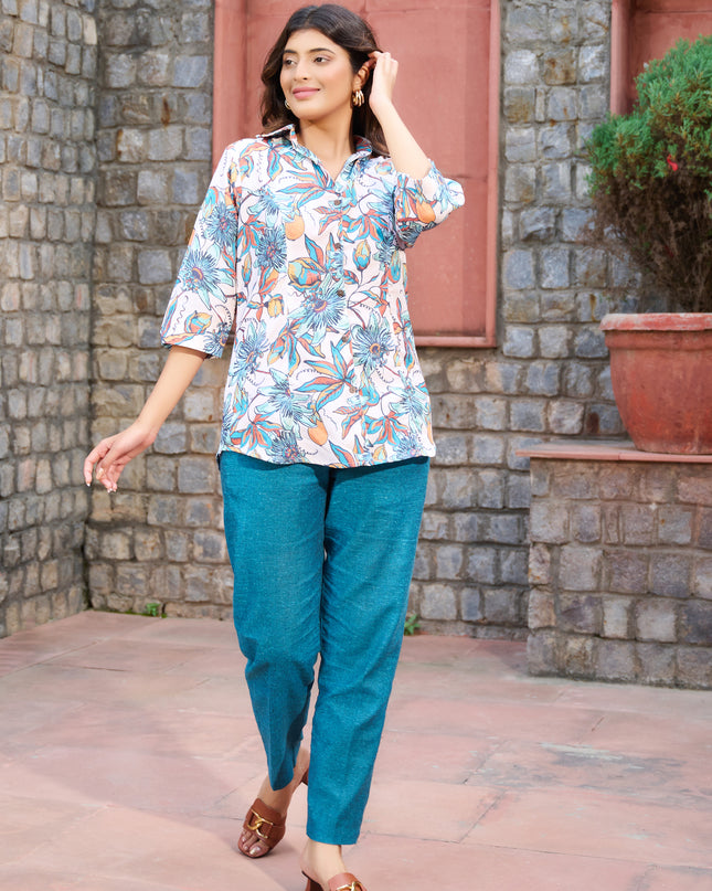 Printed Shirt Collection – Blue Cotton Blend Fabric