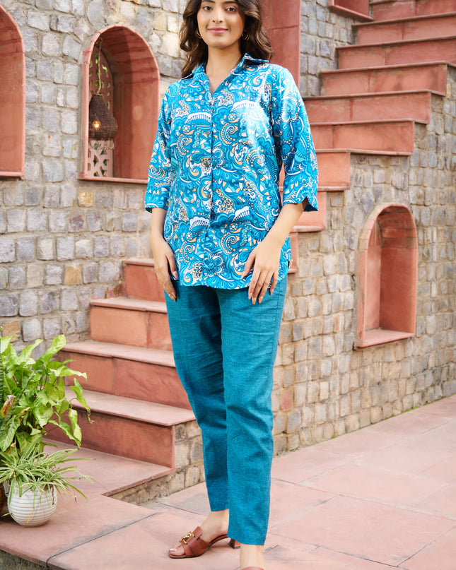 Printed Shirt Collection – Blue Paisley Cotton Blend Fabric