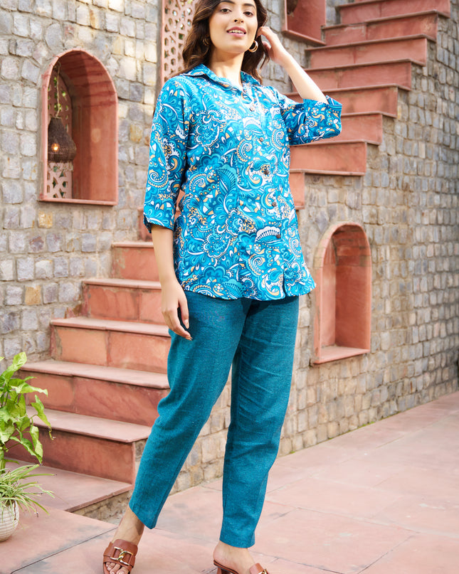 Printed Shirt Collection – Blue Paisley Cotton Blend Fabric