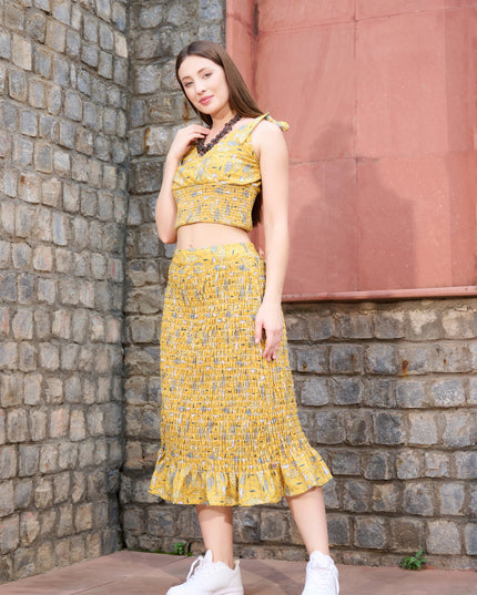 Elasticated Skirt and Top in Cotton Blend Mustard fabric