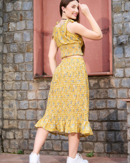 Elasticated Skirt and Top in Cotton Blend Mustard fabric