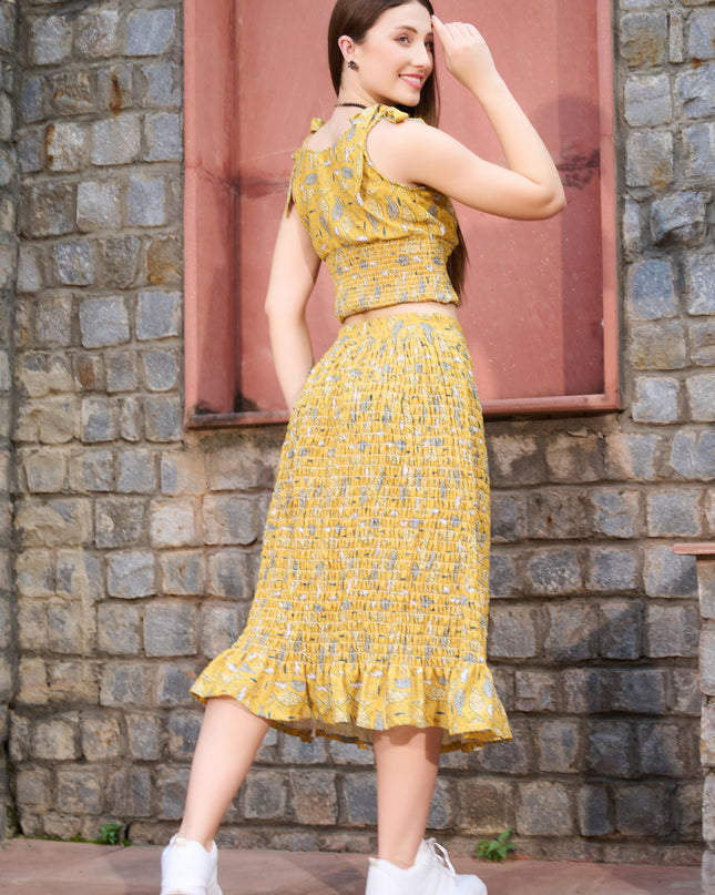 Elasticated Skirt and Top in Cotton Blend Mustard fabric