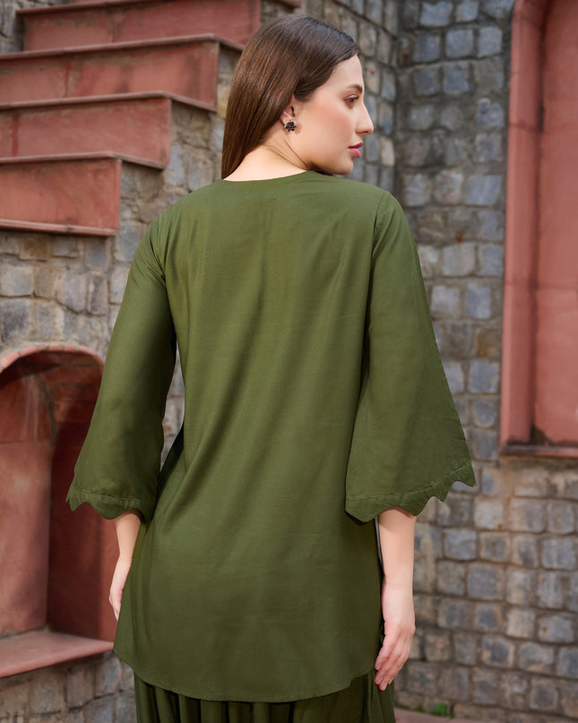 2 piece Tunic Harem Pant cord set Bottle Green Lounge Wear