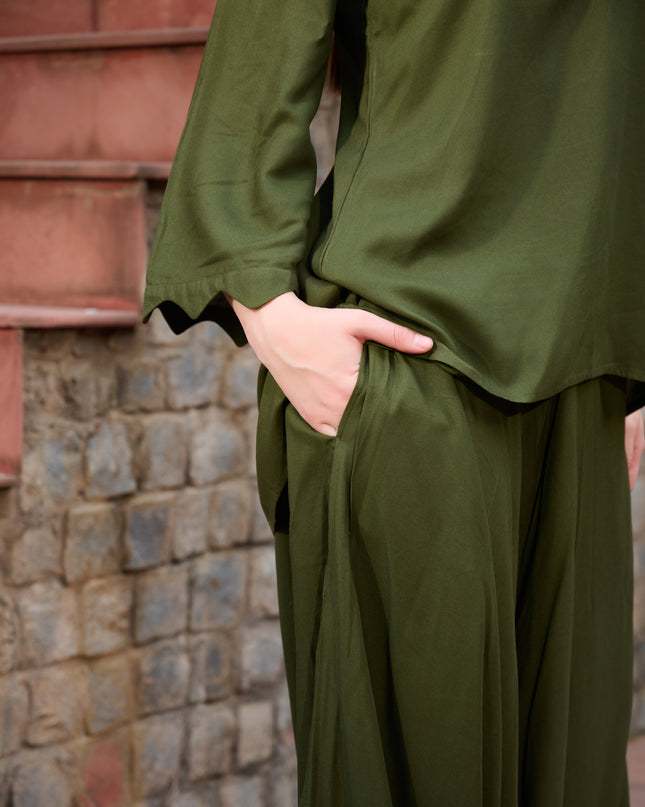2 piece Tunic Harem Pant cord set Bottle Green Lounge Wear