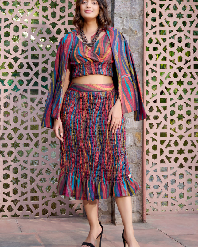 Elasticated Skirt and Top with Blazer Co-ord Set in Cotton Blend  fabric