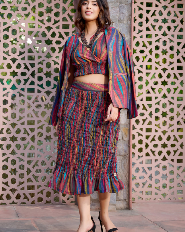 Elasticated Skirt and Top with Blazer Co-ord Set in Cotton Blend  fabric