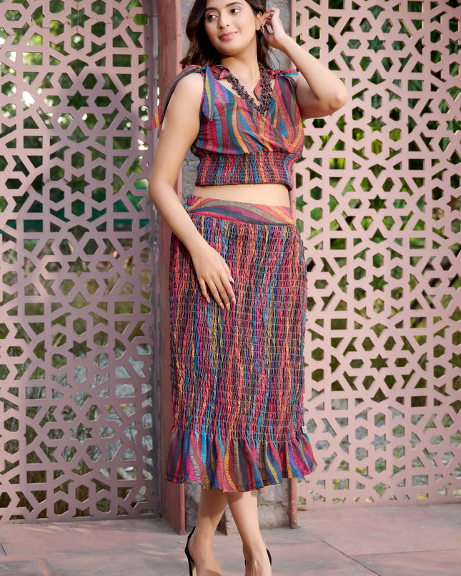 Elasticated Skirt and Top with Blazer Co-ord Set in Cotton Blend  fabric