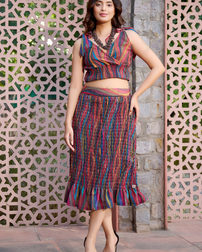 Elasticated Skirt and Top with Blazer Co-ord Set in Cotton Blend  fabric