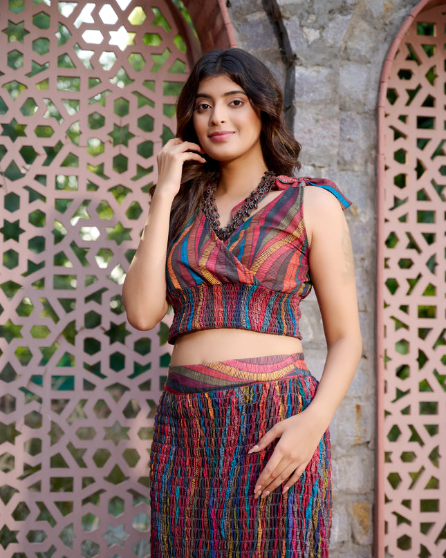 Elasticated Skirt and Top with Blazer Co-ord Set in Cotton Blend  fabric