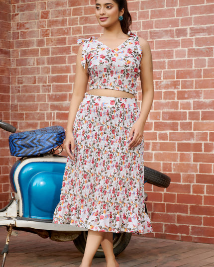Elasticated Skirt and Top in Cotton Blend Floral Print