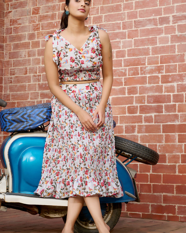 Elasticated Skirt and Top in Cotton Blend Floral Print