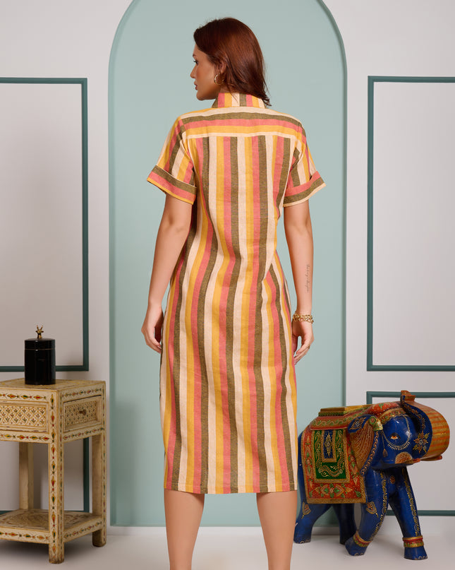 Stripes Shirt Dress in Cotton fabric