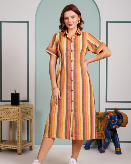 Stripes Shirt Dress in Cotton fabric