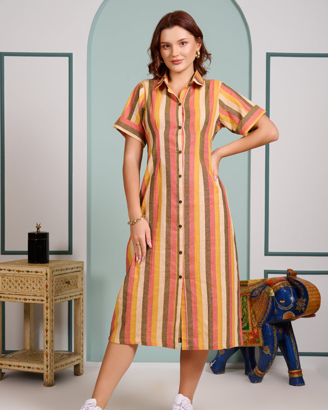 Stripes Shirt Dress in Cotton fabric
